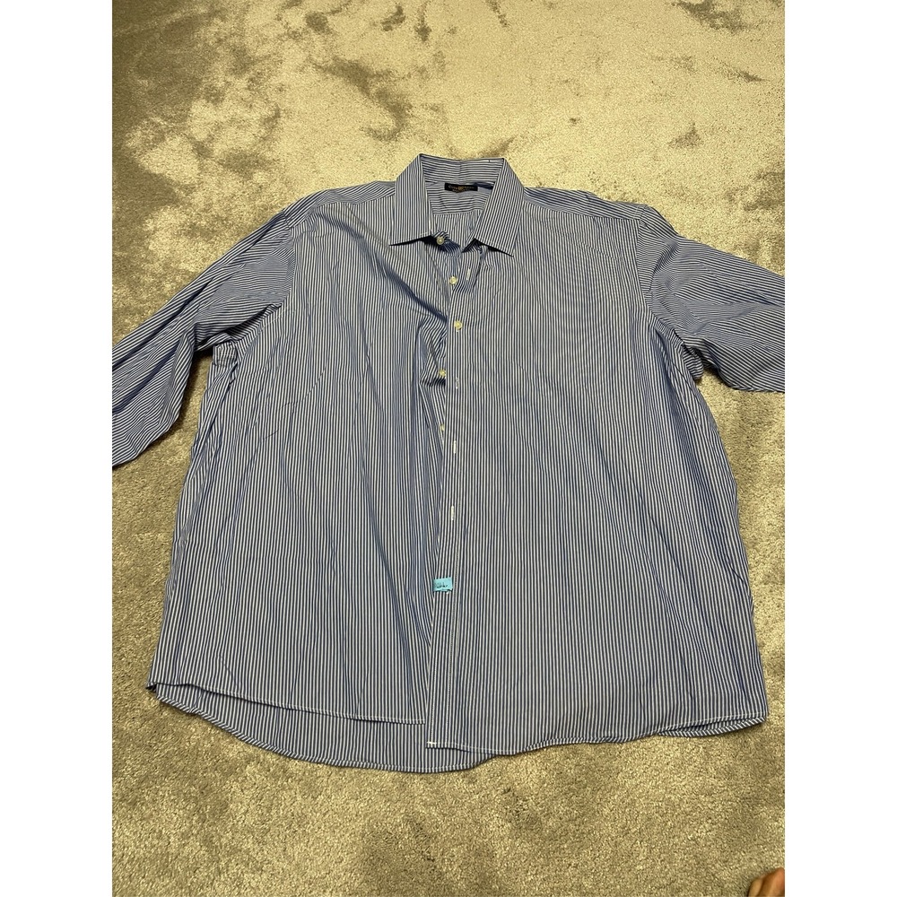 Club Room Men's Dress Shirt Blue White Stripe Regular Fit Long Sleeve